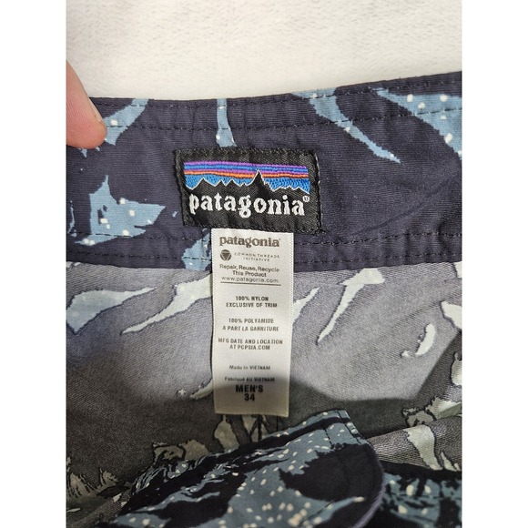 Patagonia Board Shorts Men's 34 Wavefarer Blue Hawaiian Drawstring Pocket‎ 9" - Picture 3 of 9